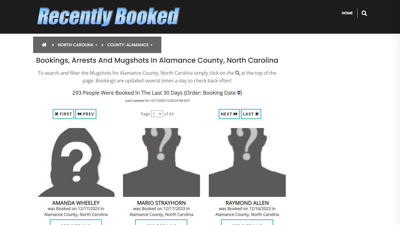 Bookings, Arrests and Mugshots in Alamance County, North Carolina