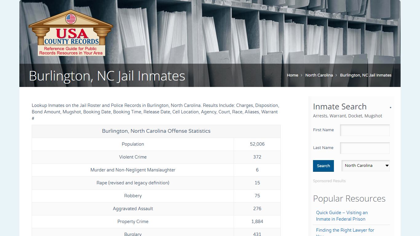 Burlington, NC Jail Inmates | Name Search - USA County Records